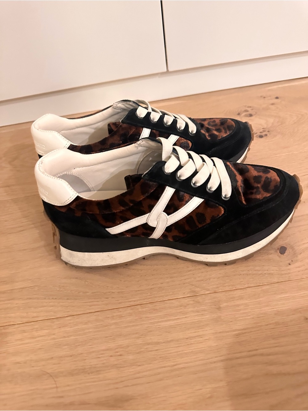 Veronica Beard Leopard Print Platform Sneakers with White Accents